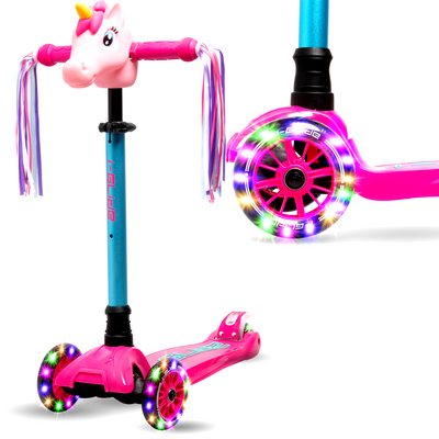 i-Glide 3 Wheel Scooter with Unicorn Head Ribbons - Pink Aqua