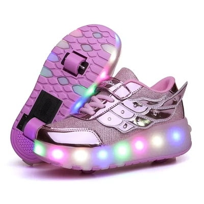 3 in 1 Dual Roller Skate Sneakers - Pink Wings